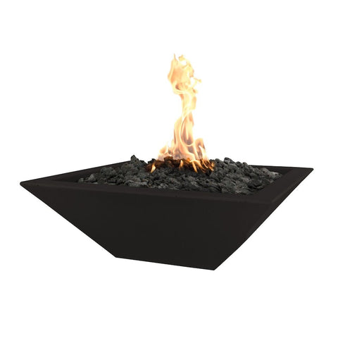 Maya 24 Inch Match Light Square GFRC Concrete Propane Fire Bowl in Black By The Outdoor Plus