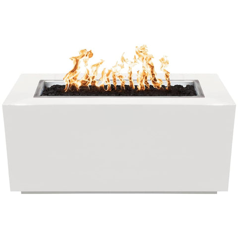 Pismo 48 Inch Match Light Rectangular Powder Coated Steel Propane Fire Pit in White By The Outdoor Plus