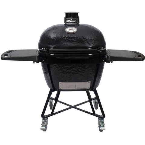 Primo All-In-One Oval XL 400 Ceramic Kamado Grill With Cradle, Side Shelves, And Stainless Steel Grates - PGCXLC (2021)