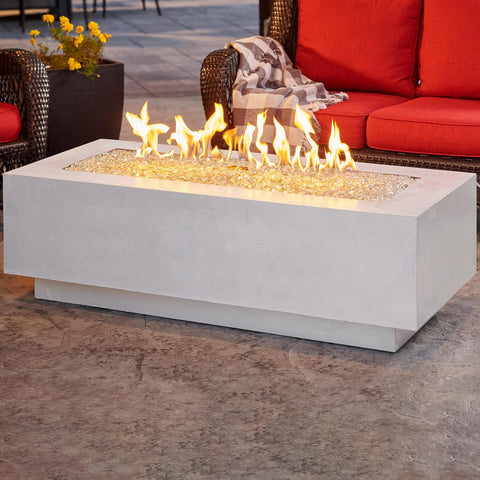 Cove 54 Inch Rectangular GFRC Concrete Natural Gas (Ships As Propane With Conversion Fittings) Fire Pit Table in White By The Outdoor GreatRoom Company