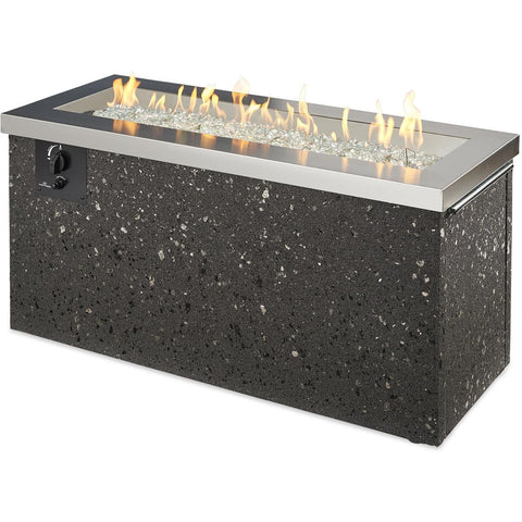 Key Largo 54 Inch Rectangular Stucco Propane Fire Pit Table in Stainless Steel By The Outdoor GreatRoom Company