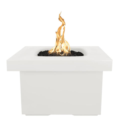 Ramona 36 Inch Match Light Square GFRC Concrete Propane Fire Pit Table in Limestone By The Outdoor Plus
