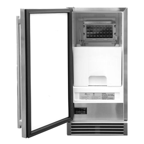 American Made Grills 15-Inch UL Outdoor Rated Ice Maker w/ Stainless Door - 50 Lbs Capacity - AMG-IM-15