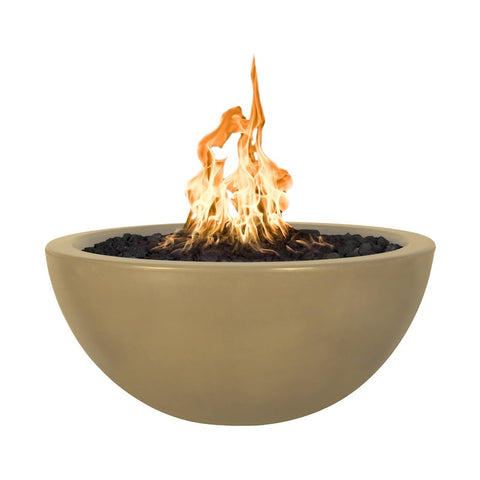 Luna 30 Inch Match Light Round GFRC Concrete Propane Fire Pit in Brown By The Outdoor Plus