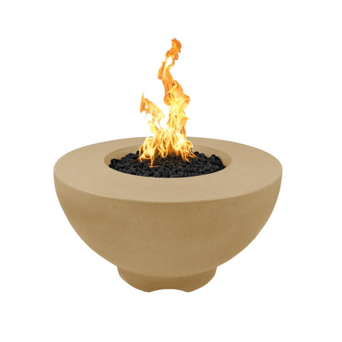 Sienna 37 Inch Match Light Round GFRC Concrete Propane Fire Pit in Brown By The Outdoor Plus